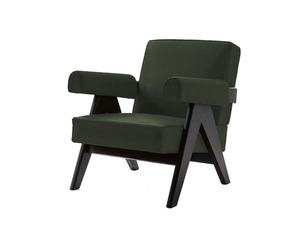 Cassina 053 Capitol Complex Armchair - Black Stained Oak / Leather Extra Forest Green