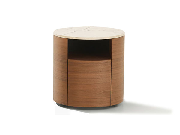 Poliform Onda Night Table with Open Compartment - Walnut Gold / Calacatta Gold Marble