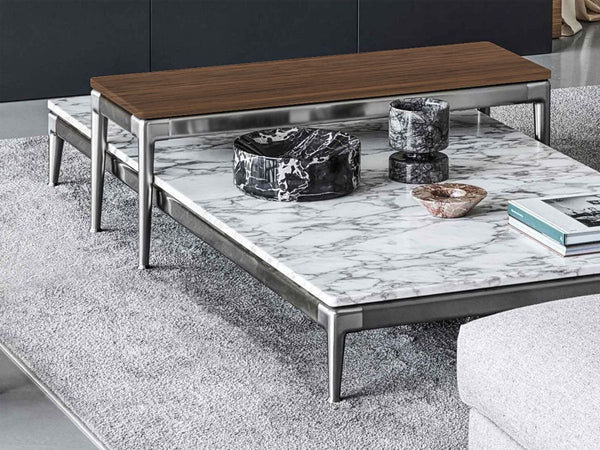 Flexform Pico Side Table - Canaletto Walnut / Satin Metal