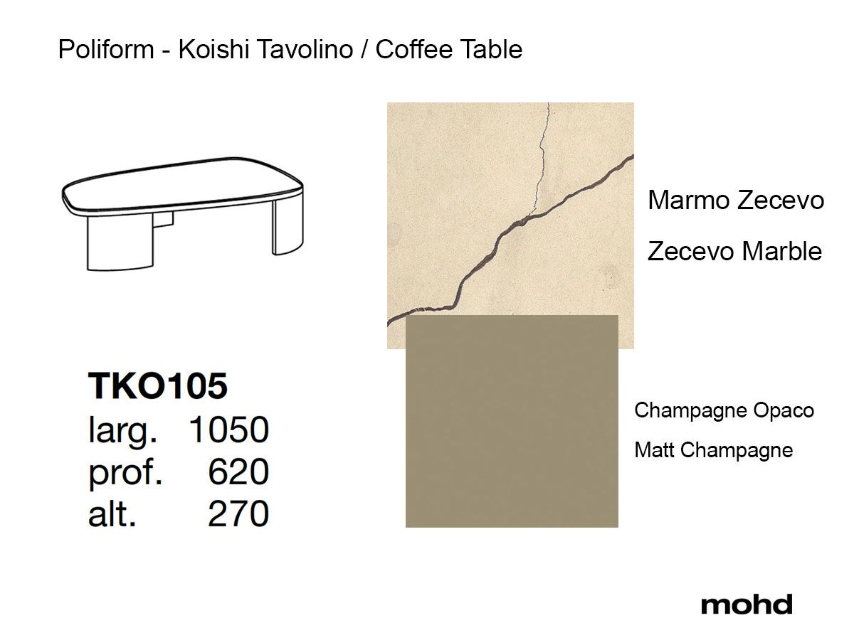 Poliform Koishi Coffee Table L. 105 cm - Zecevo / Champagne