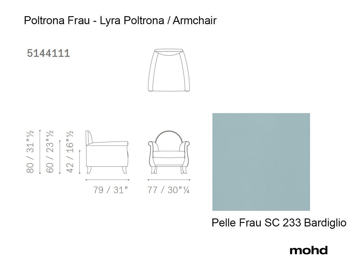 Poltrona Frau Lyra Armchair - Pelle Frau SC 233 Bardiglio / Dark Walnut Stained Beech