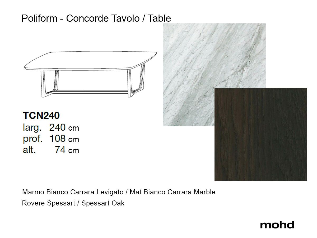 Poliform Concorde Table - Spessart Oak - Mat Bianco Carrara / L. 240 cm