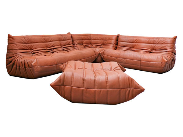 Ligne Roset Togo Sofa Composition + Pouf - Leather Soft Touch Gold